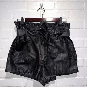 TGLA High Waist Faux Leather Shirts with Bow Belt